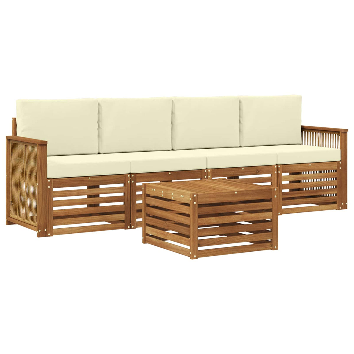 Set vanjskih sofa 5 kom. Prirodna i krem Čvrsto drvo akacije