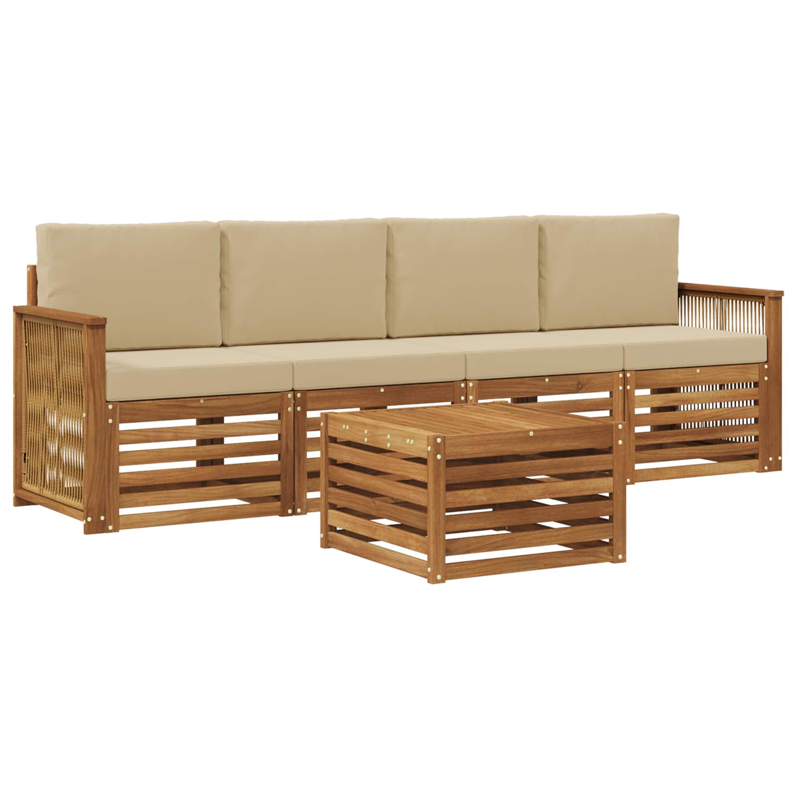 Set vanjskih sofa 5 pcs Prirodna i bež Čvrsto drvo akacije