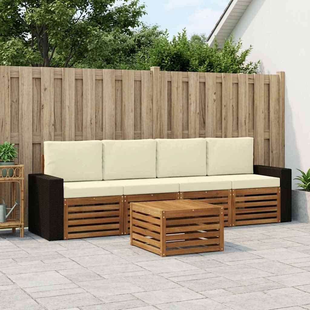 Set vanjskih sofa 5 pcs Prirodna i krem Čvrsto drvo akacije