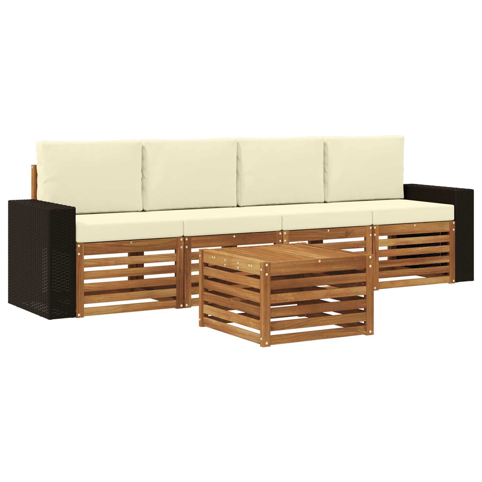 Set vanjskih sofa 5 pcs Prirodna i krem Čvrsto drvo akacije