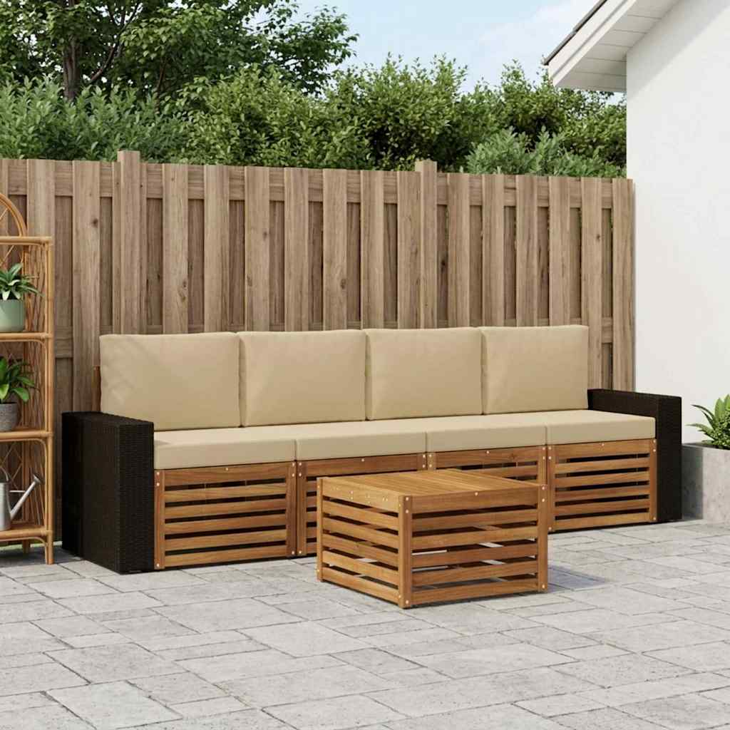 Set vanjskih sofa 5 pcs Prirodna i bež Čvrsto drvo akacije