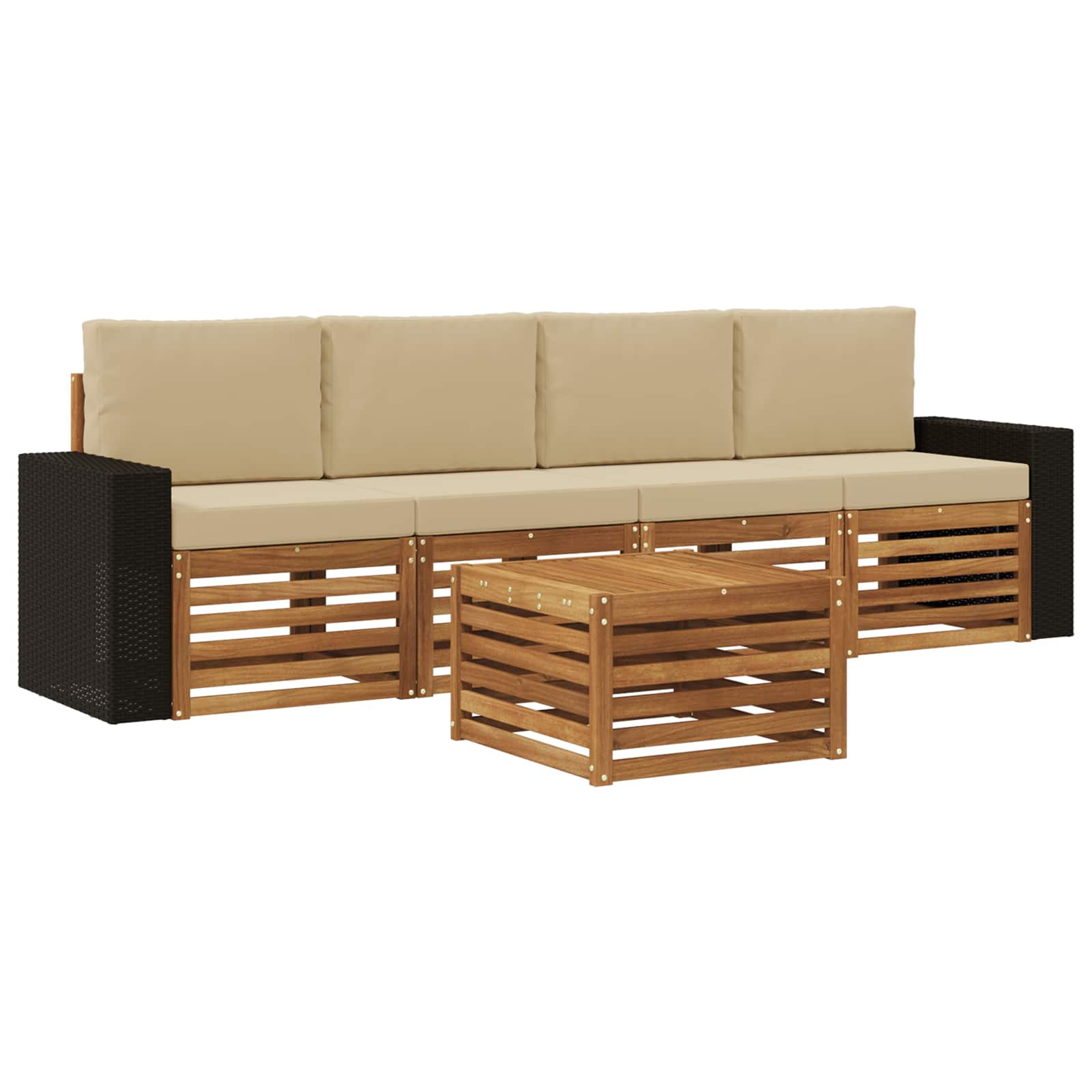 Set vanjskih sofa 5 pcs Prirodna i bež Čvrsto drvo akacije