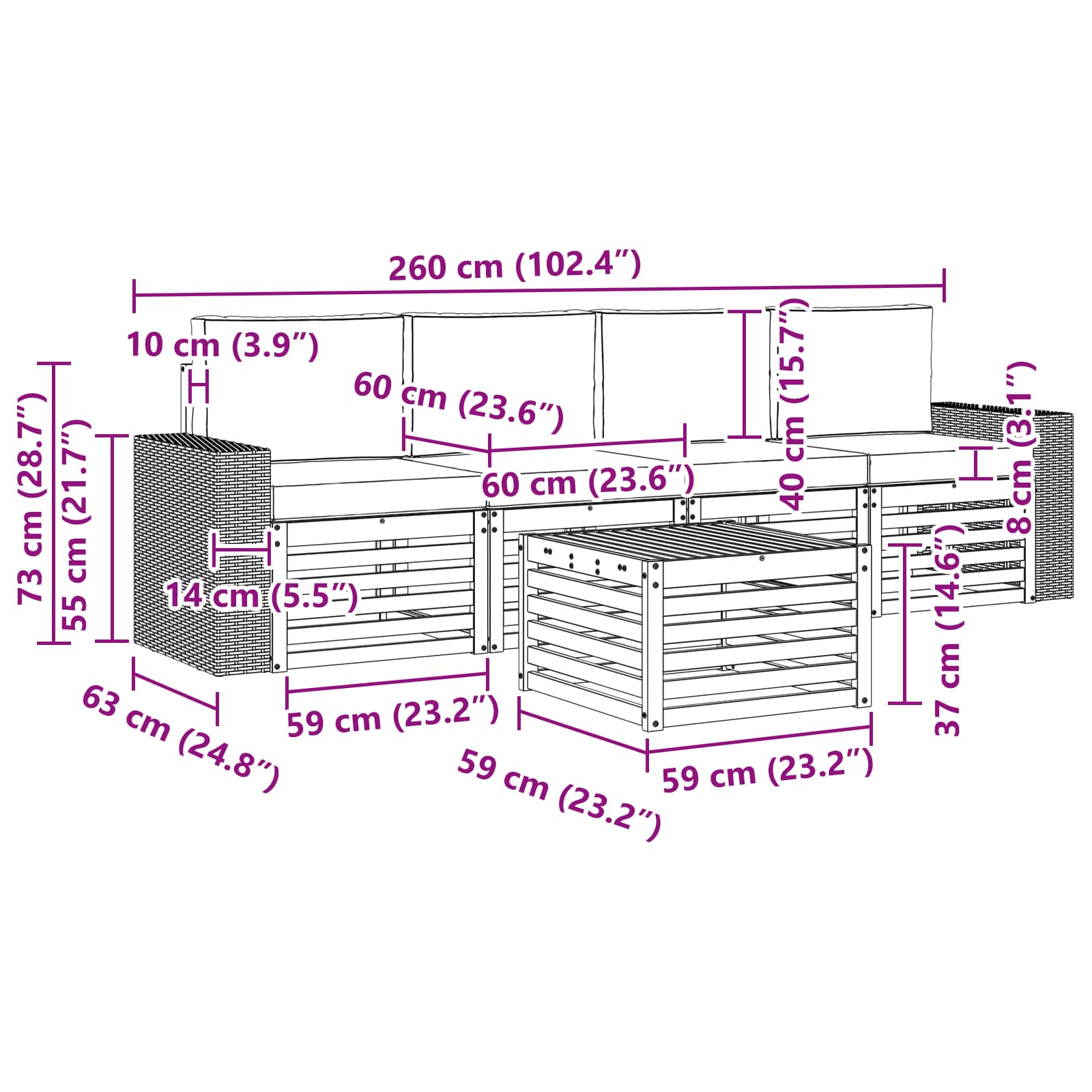 Set vanjskih sofa 5 pcs Prirodna i bež Čvrsto drvo akacije