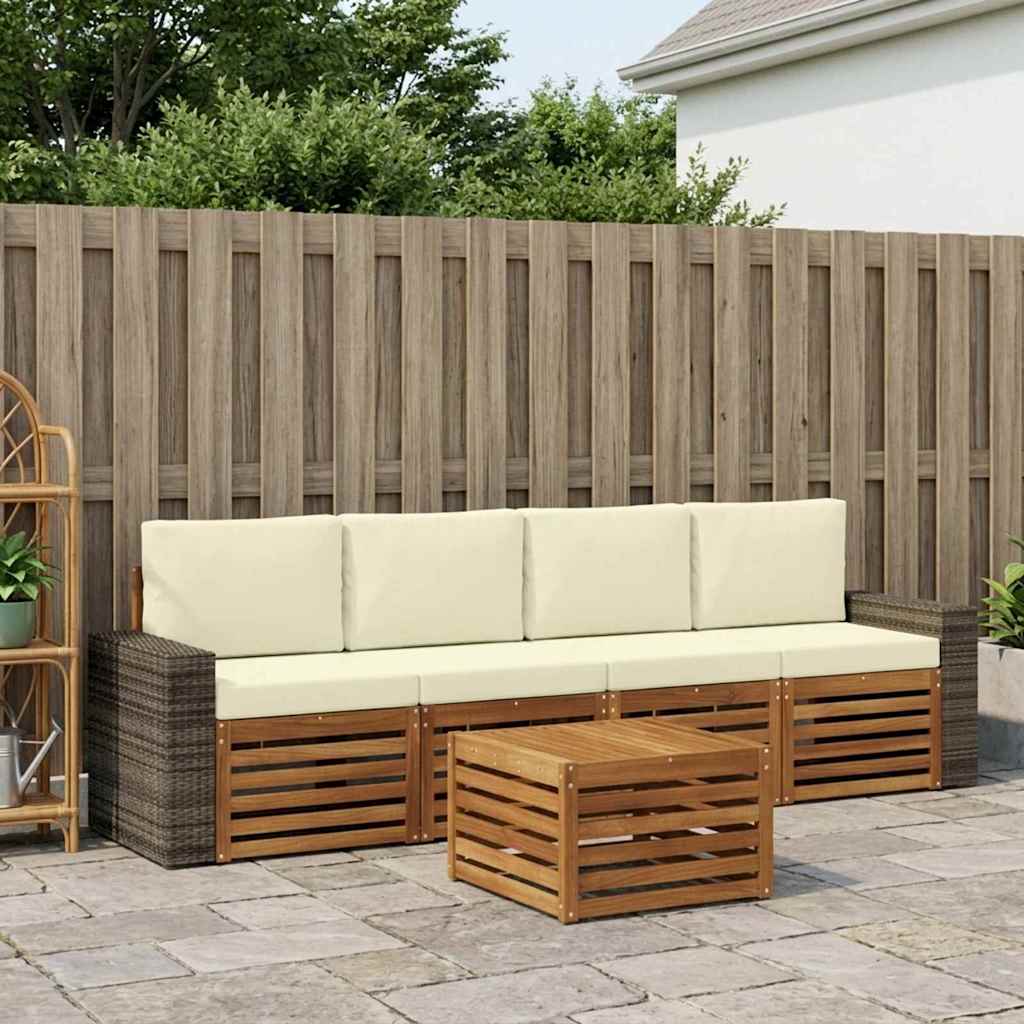 Set vanjskih sofa 5 kom. Prirodna i krem Čvrsto drvo akacije