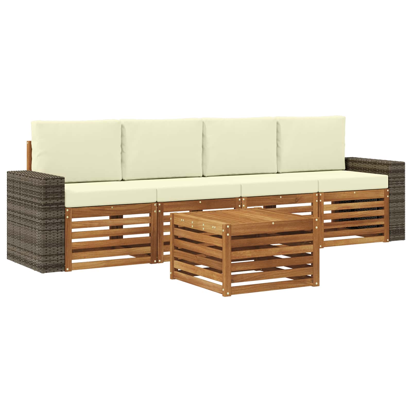 Set vanjskih sofa 5 pcs Prirodna i krem Čvrsto drvo akacije