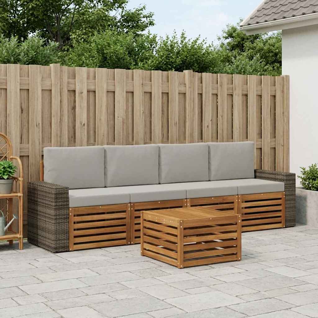 Set vanjskih sofa 5 kom. Prirodna i svjetlosiva