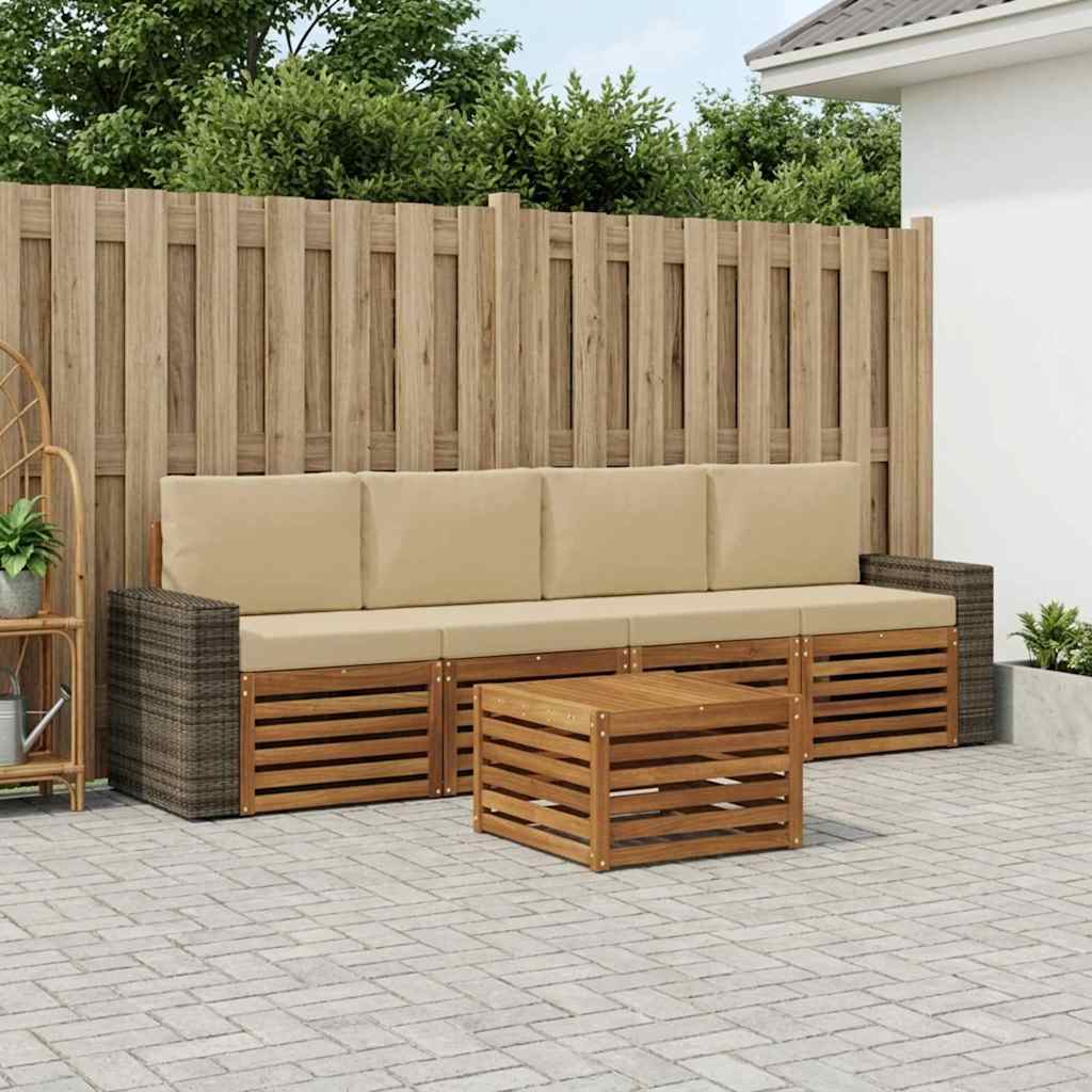 Set vanjskih sofa 5 pcs Prirodna i bež Čvrsto drvo akacije
