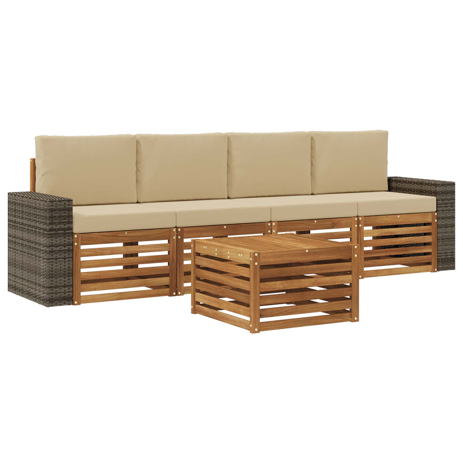 Set vanjskih sofa 5 pcs Prirodna i bež Čvrsto drvo akacije