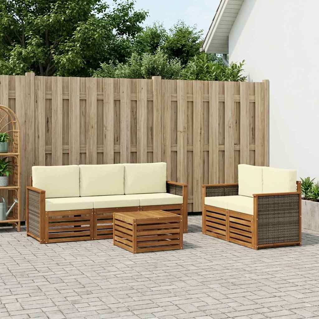 Set vanjskih sofa 6 kom. Prirodna i krem Čvrsto drvo akacije