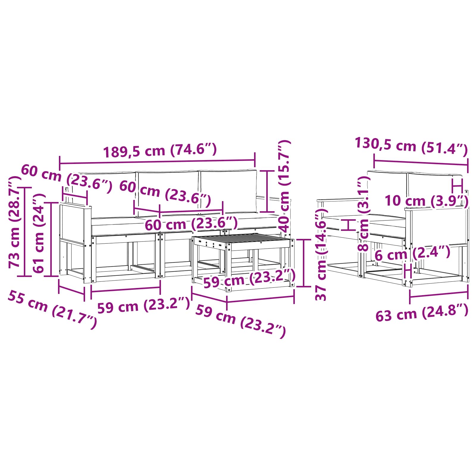 Setovi sofa 6 pcs Čvrsto drvo akacije