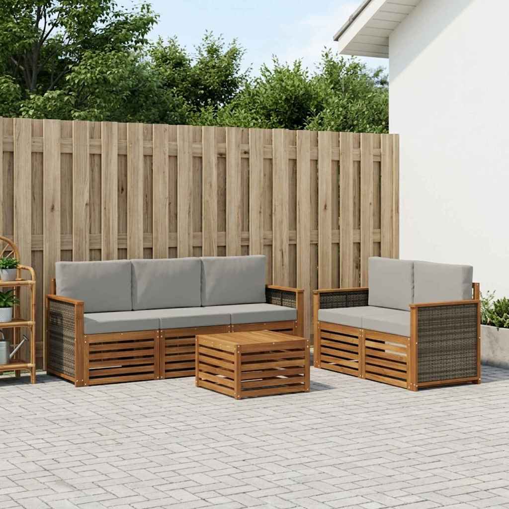 Set vanjskih sofa 6 kom. Prirodna i svjetlosiva