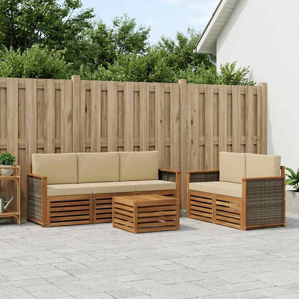 Set vanjskih sofa 6 kom. Prirodna i bež Čvrsto drvo akacije