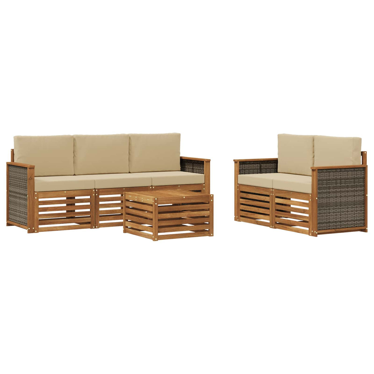 Set vanjskih sofa 6 kom. Prirodna i bež Čvrsto drvo akacije
