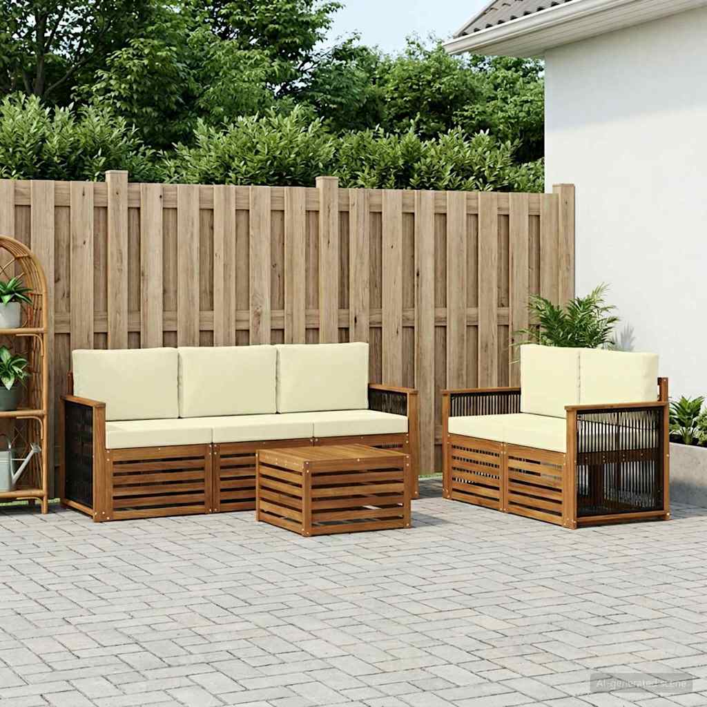 Set vanjskih sofa 6 kom. Prirodna i krem Čvrsto drvo akacije