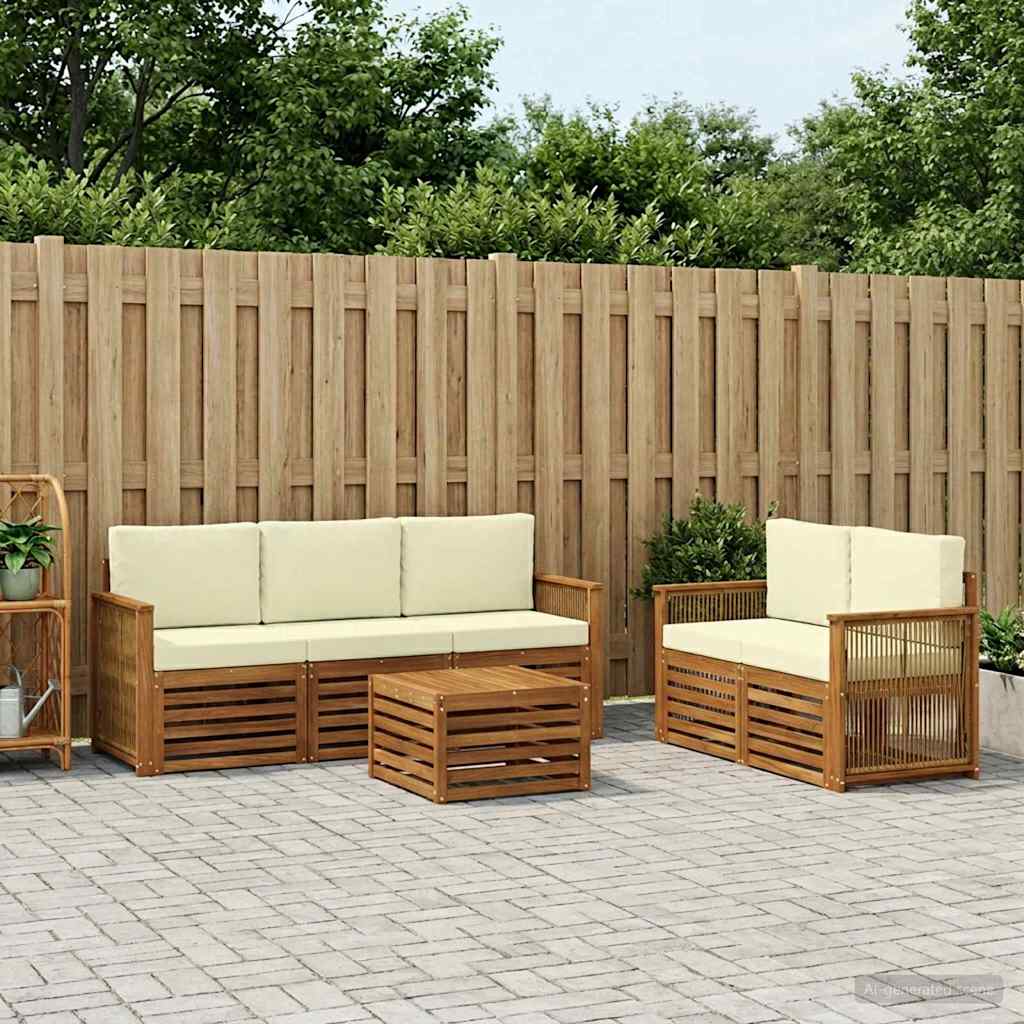 Set vanjskih sofa 6 kom. Prirodna i krem Čvrsto drvo akacije
