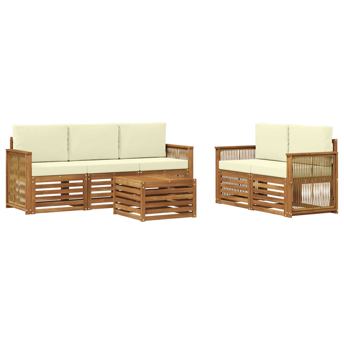 Set vanjskih sofa 6 kom. Prirodna i krem Čvrsto drvo akacije