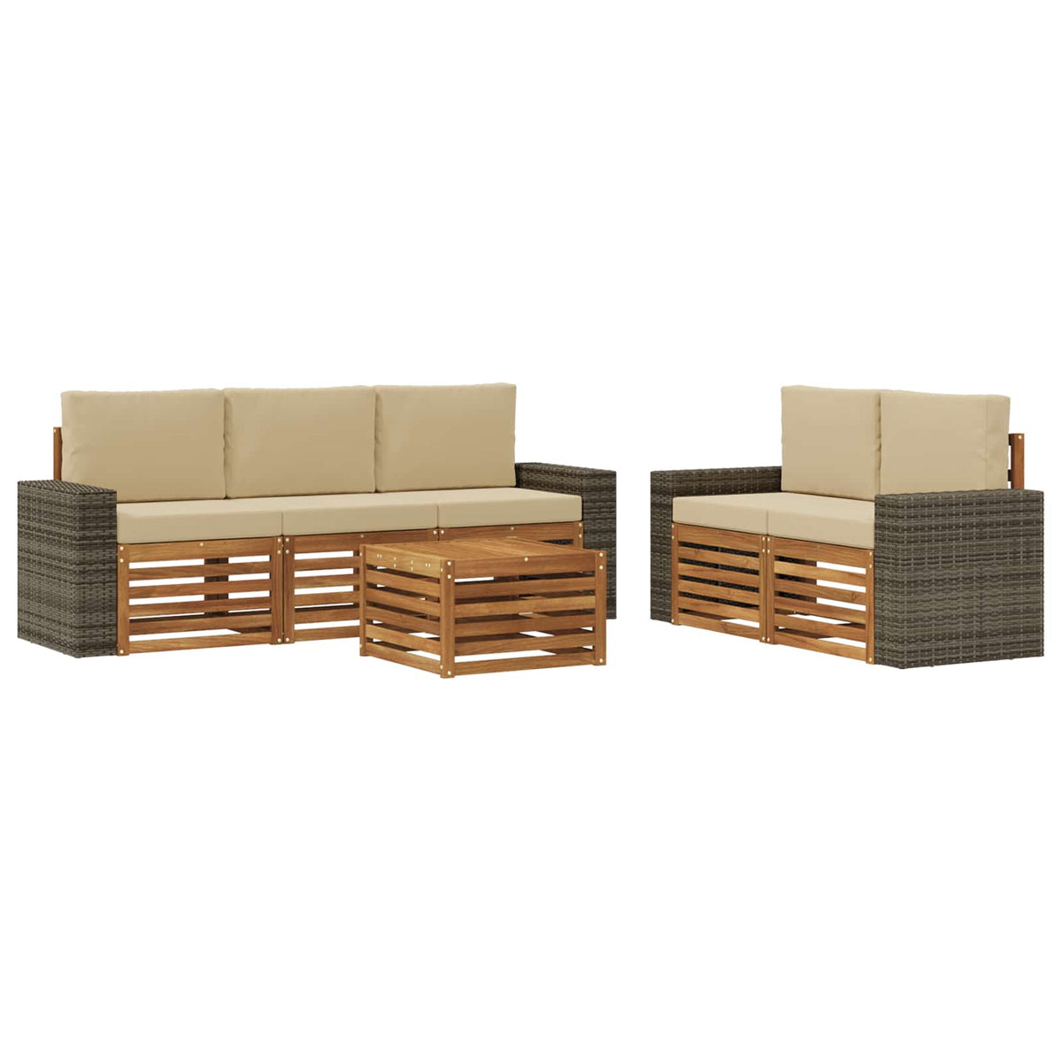 Set vanjskih sofa 6 kom. Prirodna i bež Čvrsto drvo akacije