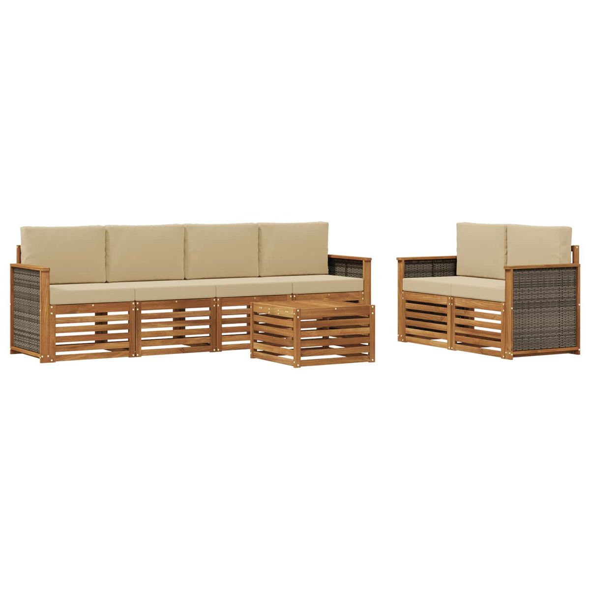 Set vanjskih sofa 7 kom. Prirodna i bež Čvrsto drvo akacije