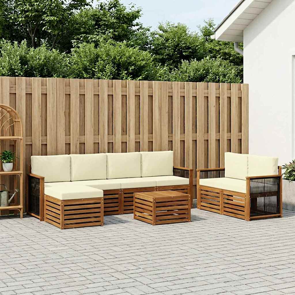 Set vanjskih sofa 7 kom. Prirodna i krem Čvrsto drvo akacije