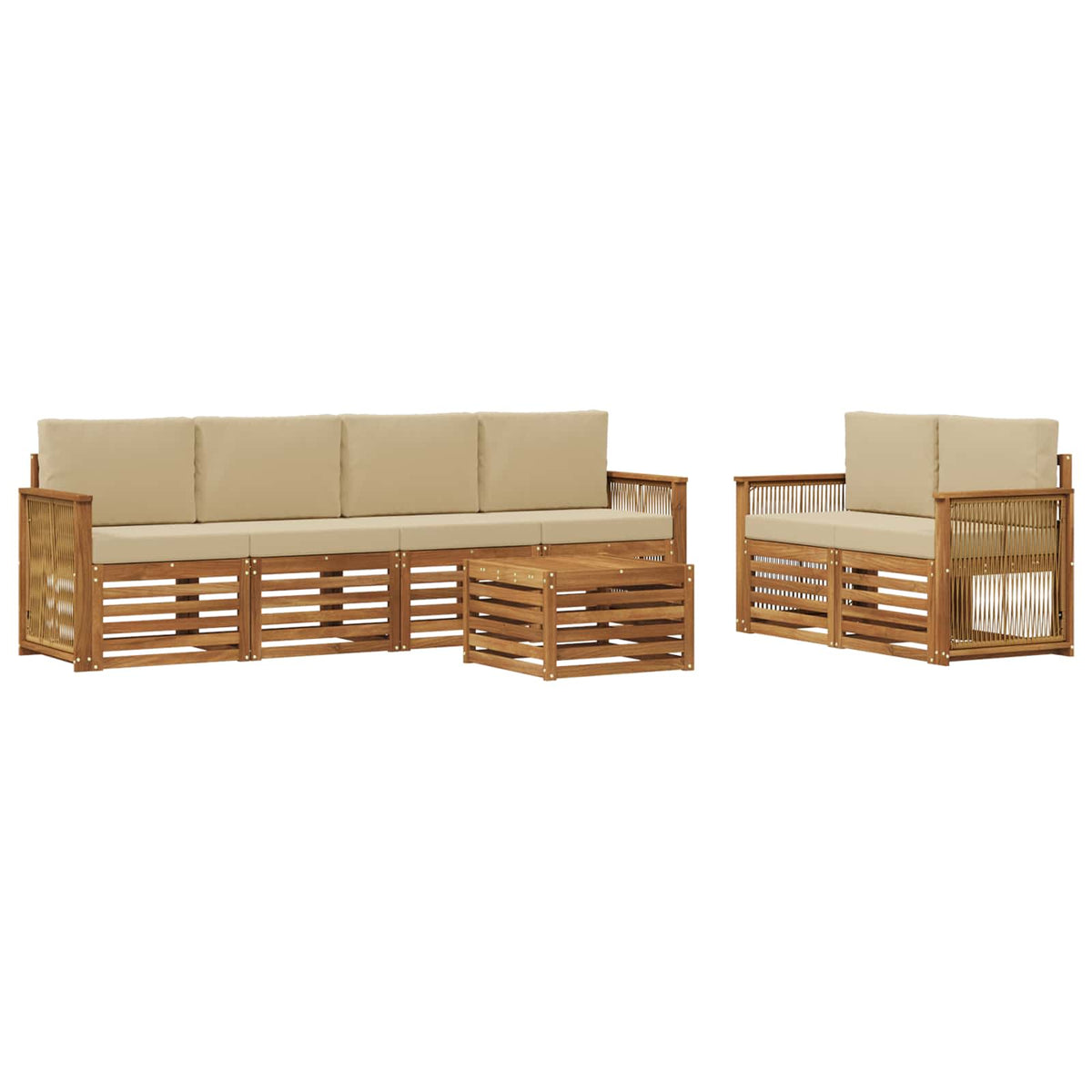 Set vanjskih sofa 7 kom. Prirodna i bež Čvrsto drvo akacije