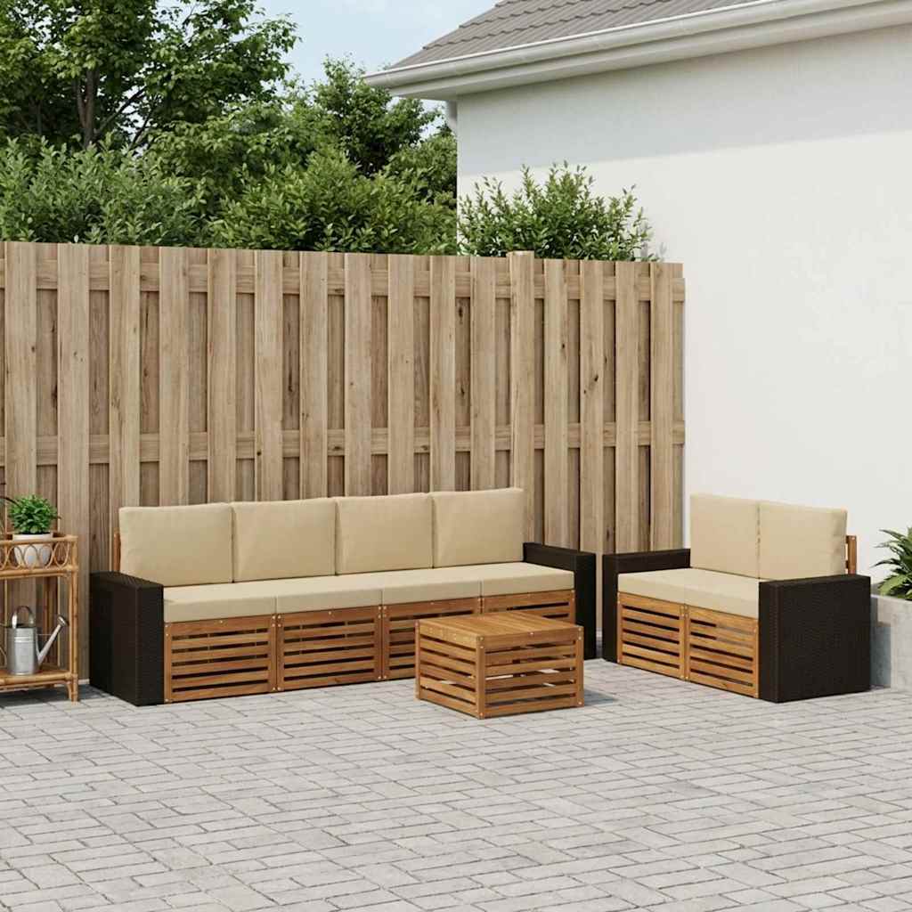 Set vanjskih sofa 7 kom. Prirodna i bež Čvrsto drvo akacije