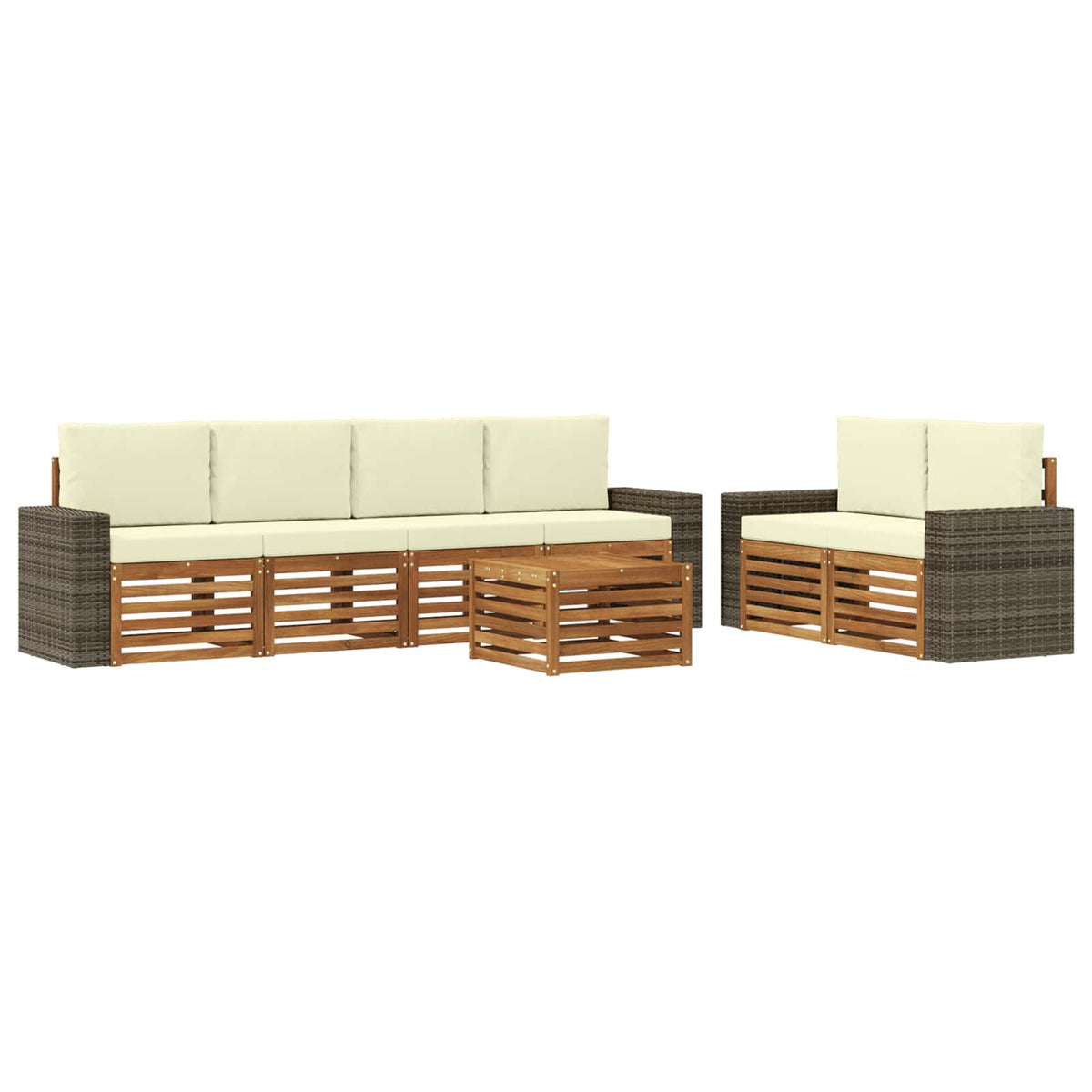 Set vanjskih sofa 7 kom. Prirodna i krem Čvrsto drvo akacije