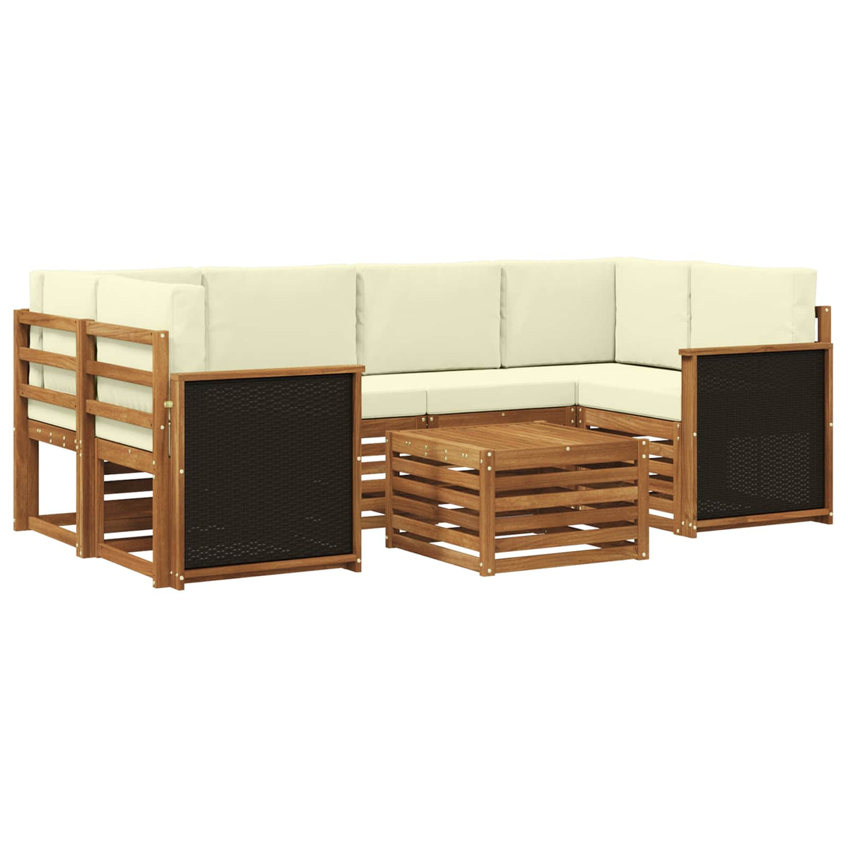 Set vanjskih sofa 7 kom. Prirodna i krem Čvrsto drvo akacije