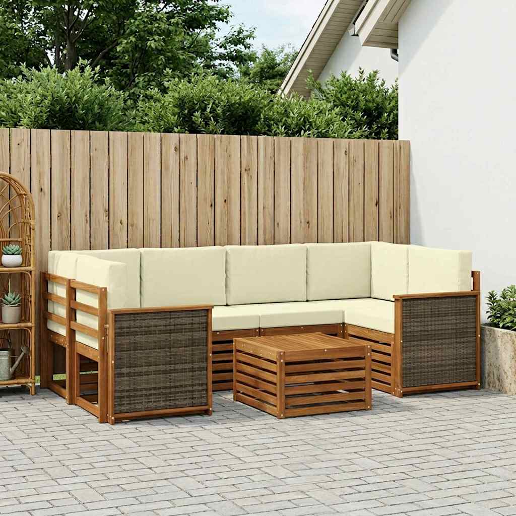 Set vanjskih sofa 7 kom. Prirodna i krem Čvrsto drvo akacije