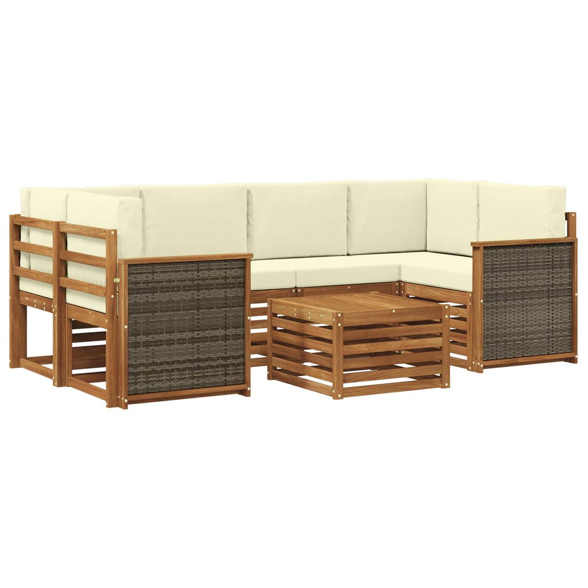 Set vanjskih sofa 7 kom. Prirodna i krem Čvrsto drvo akacije
