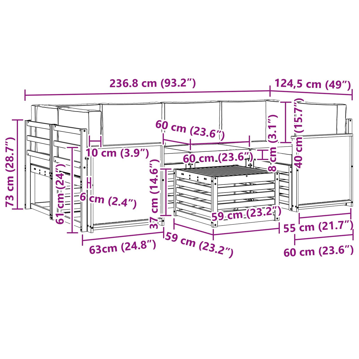 Set vanjskih sofa 7 kom. Prirodna i antracit