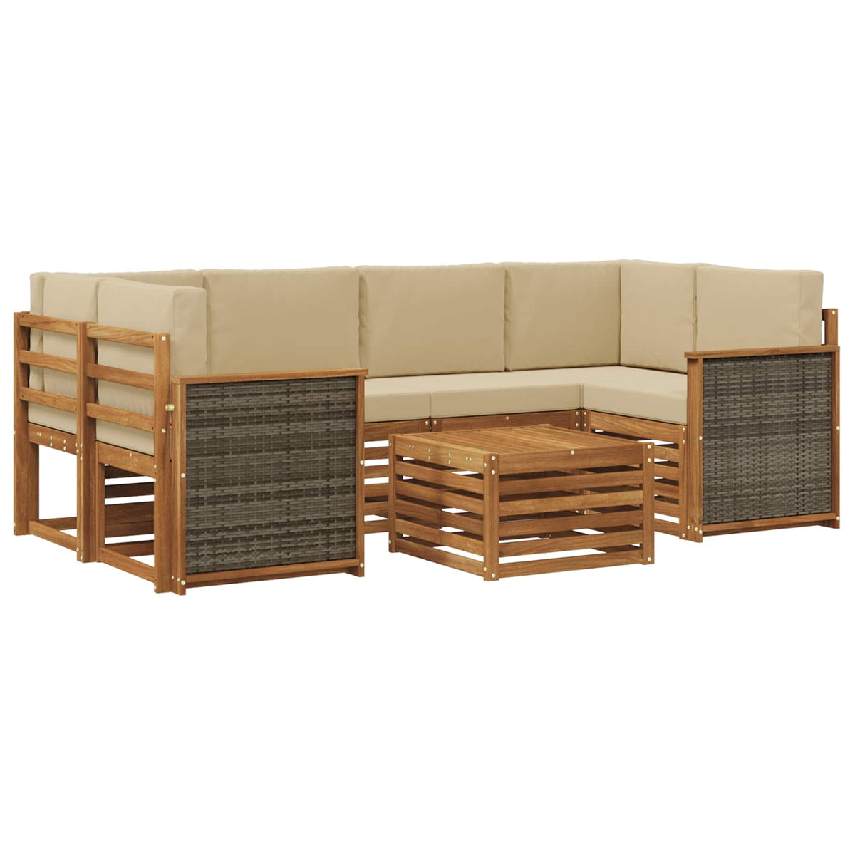 Set vanjskih sofa 7 kom. Prirodna i bež Čvrsto drvo akacije