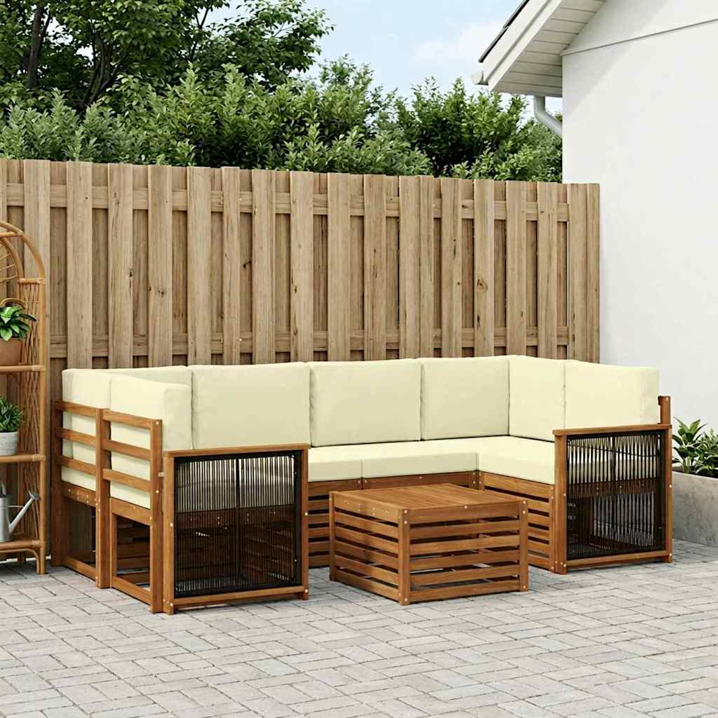 Set vanjskih sofa 7 kom. Prirodna i krem Čvrsto drvo akacije