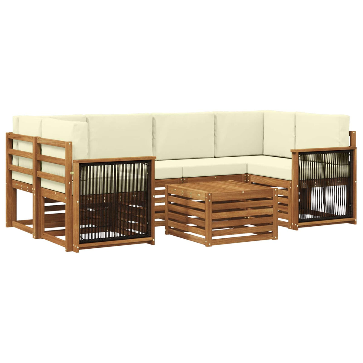 Set vanjskih sofa 7 kom. Prirodna i krem Čvrsto drvo akacije