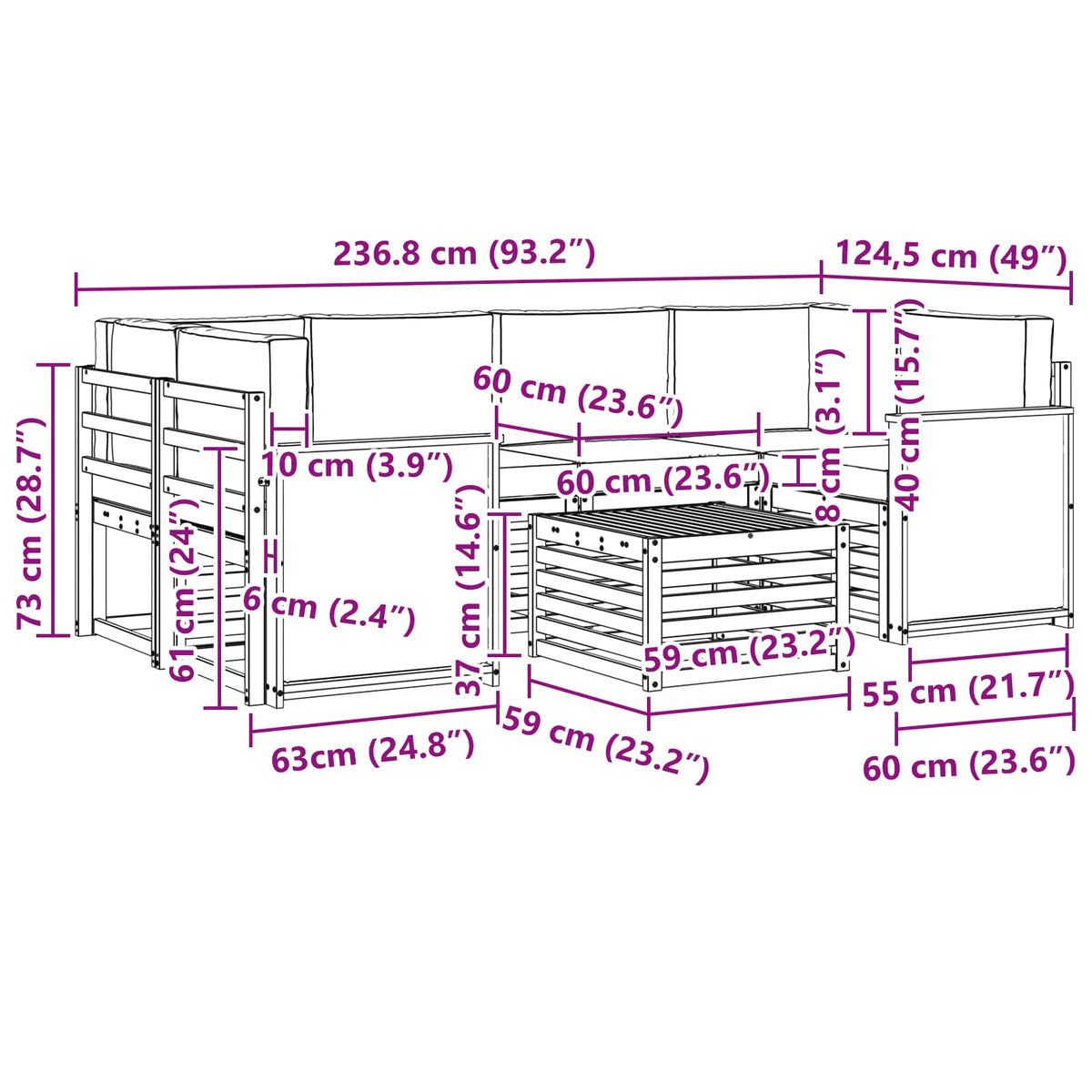 Set vanjskih sofa 7 kom. Prirodna i bež Čvrsto drvo akacije