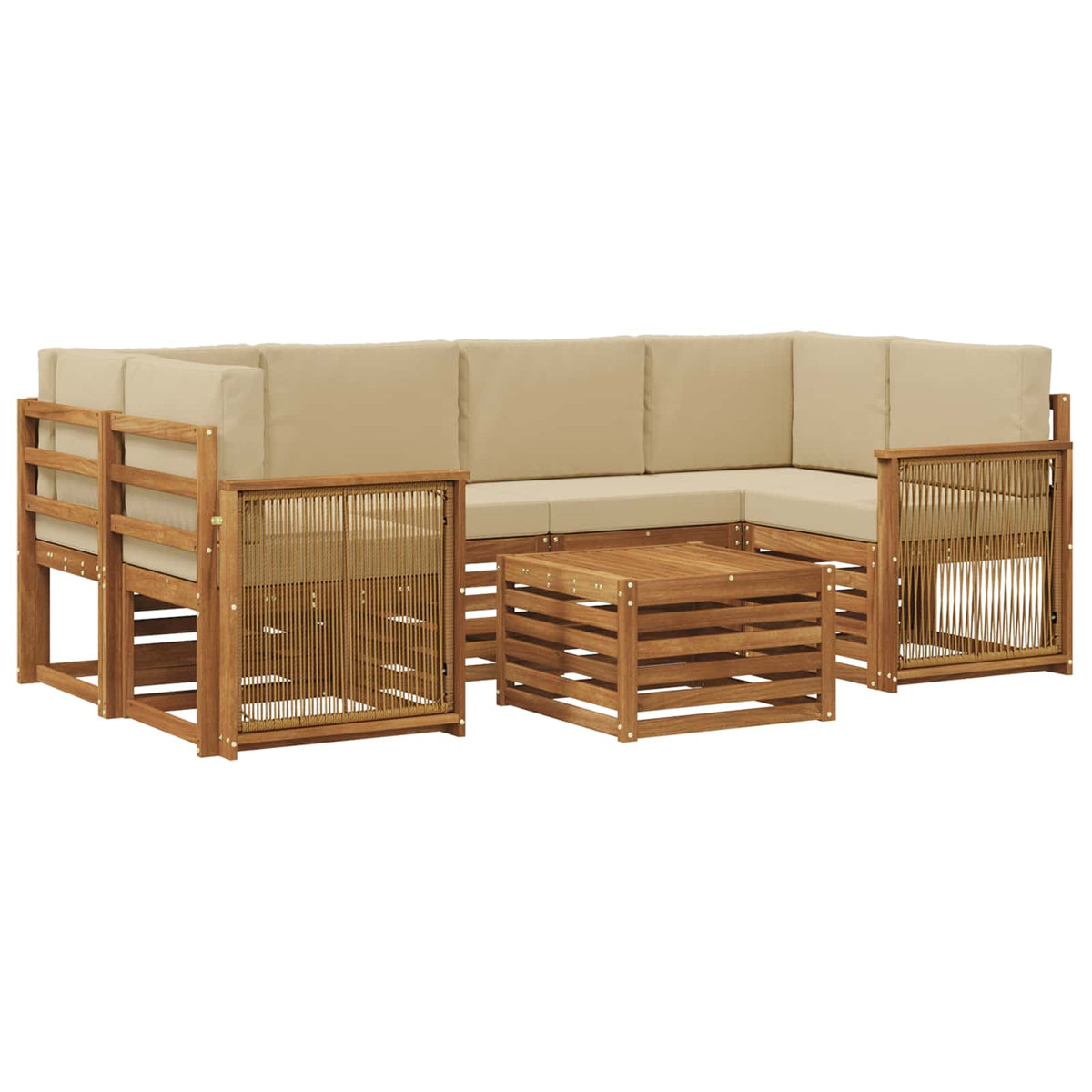 Set vanjskih sofa 7 kom. Prirodna i bež Čvrsto drvo akacije