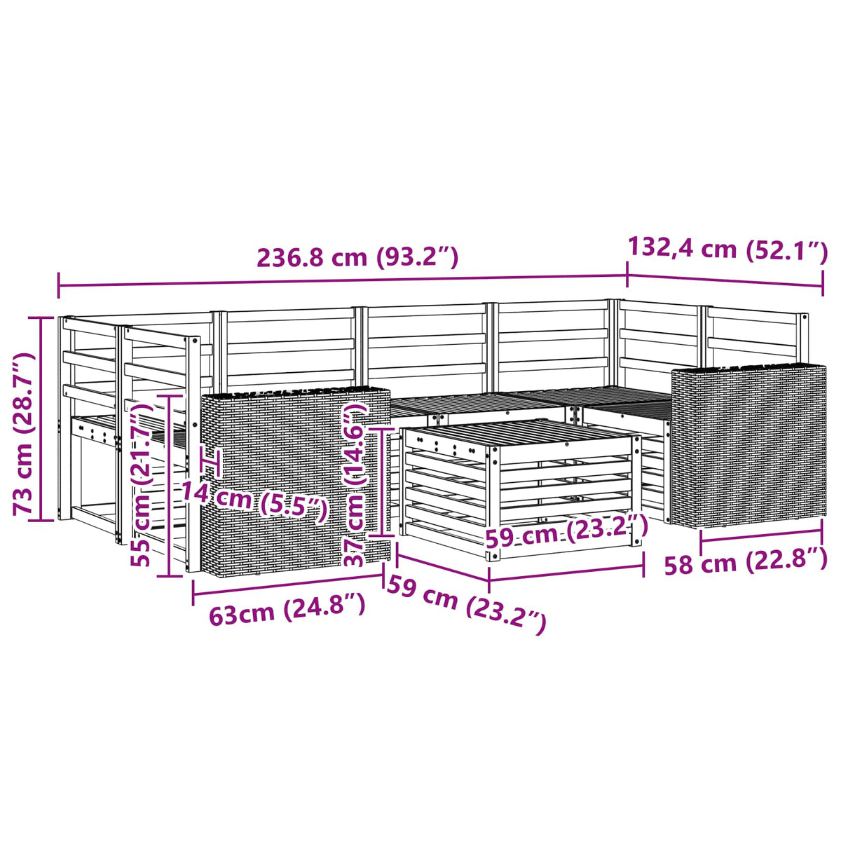 Set vanjskih sofa 7 kom. Prirodna Čvrsto drvo akacije
