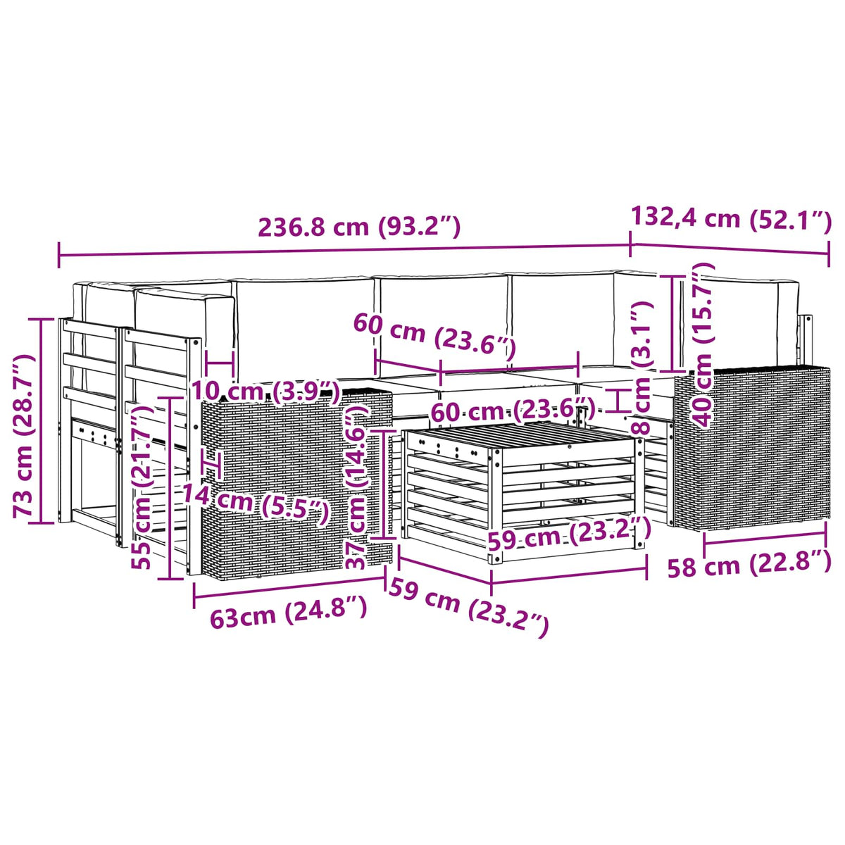 Set vanjskih sofa 7 kom. Prirodna i svjetlosiva