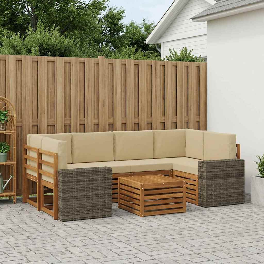 Set vanjskih sofa 7 kom. Prirodna i bež Čvrsto drvo akacije