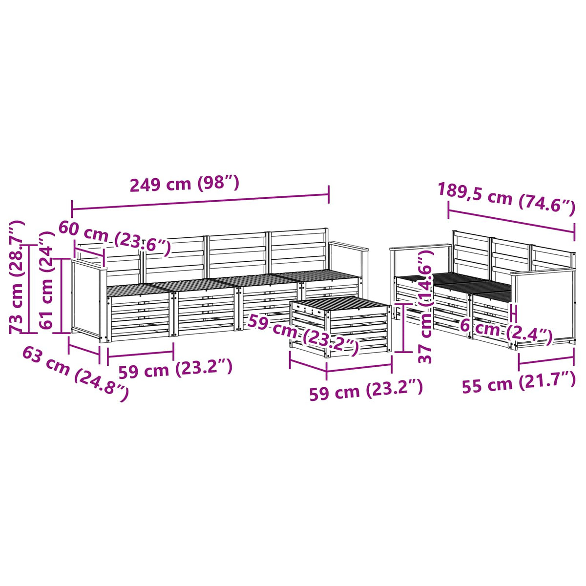 Setovi sofa 8 pcs Čvrsto drvo akacije