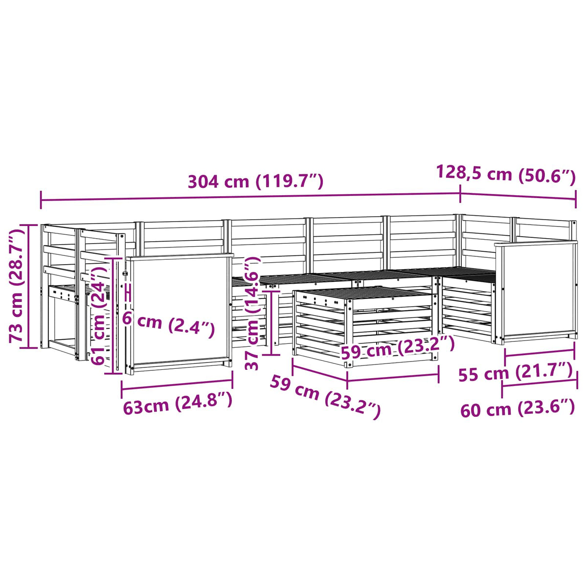 Set vanjskih sofa 8 kom. Prirodna Čvrsto drvo akacije
