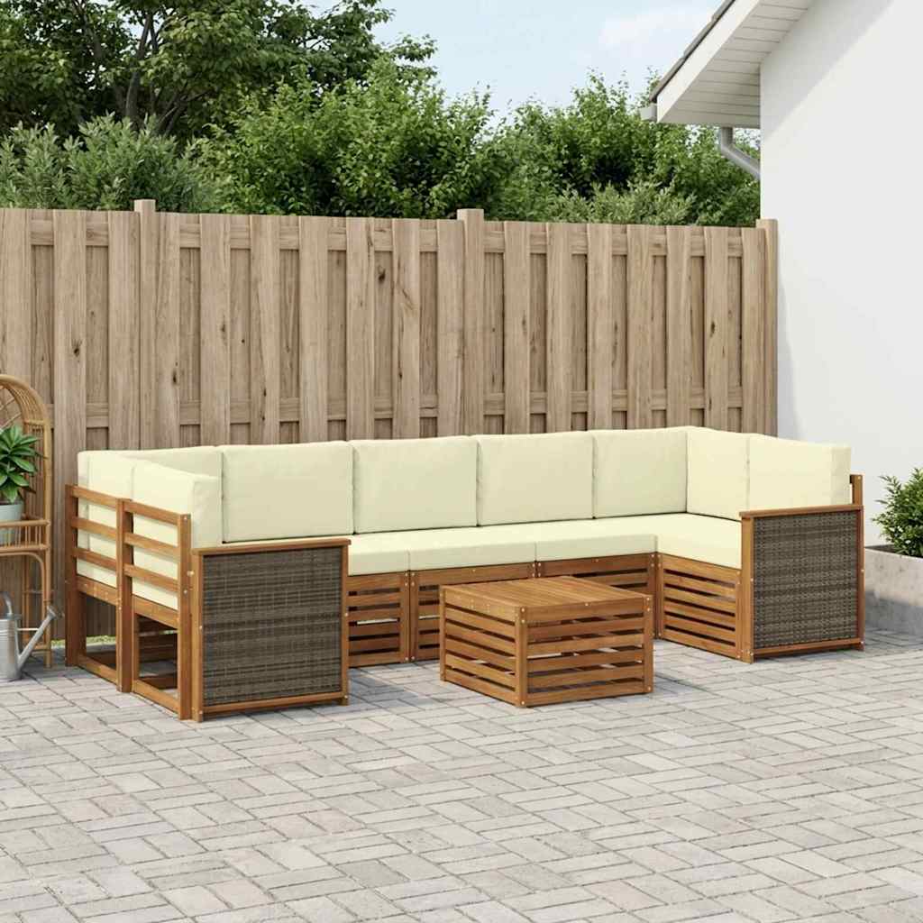 Set vanjskih sofa 8 pcs Prirodna i krem Čvrsto drvo akacije