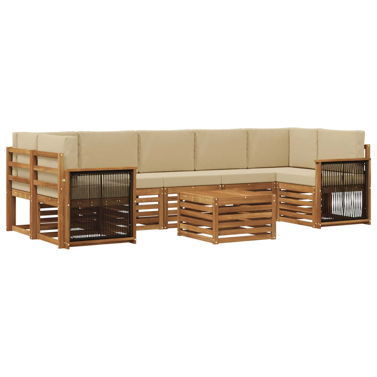 Set vanjskih sofa 8 kom. Prirodna i bež Čvrsto drvo akacije