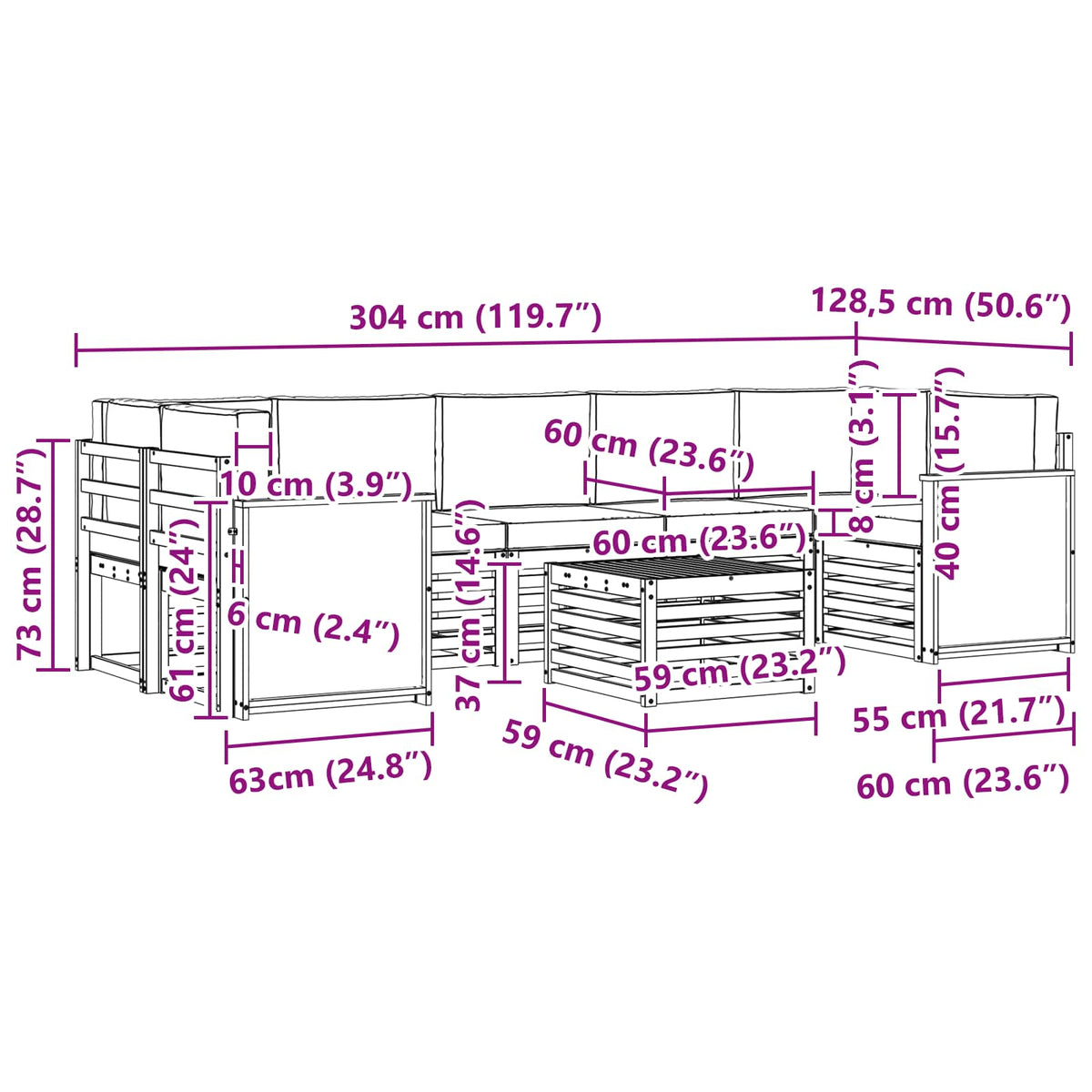 Set vanjskih sofa 8 kom. Prirodna i bež Čvrsto drvo akacije