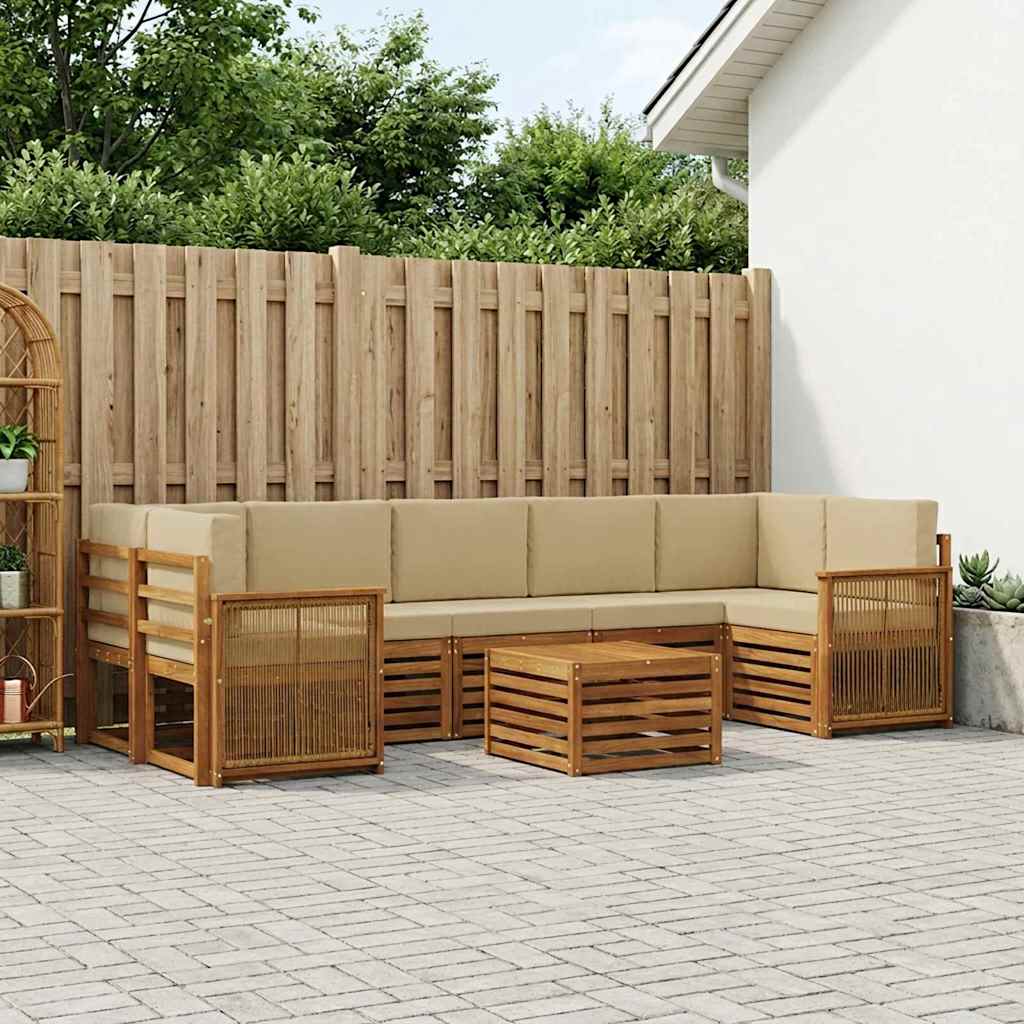 Set vanjskih sofa 8 kom. Prirodna i bež Čvrsto drvo akacije