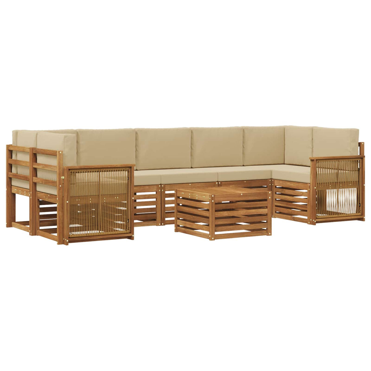 Set vanjskih sofa 8 kom. Prirodna i bež Čvrsto drvo akacije