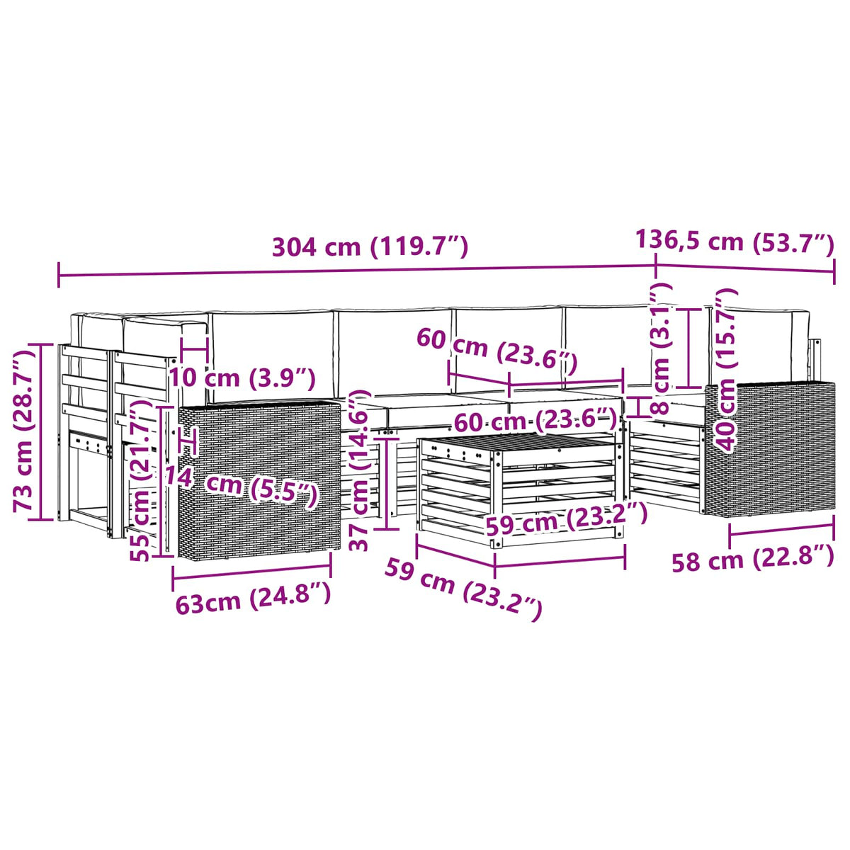 Set vanjskih sofa 8 kom. Prirodna i bež Čvrsto drvo akacije