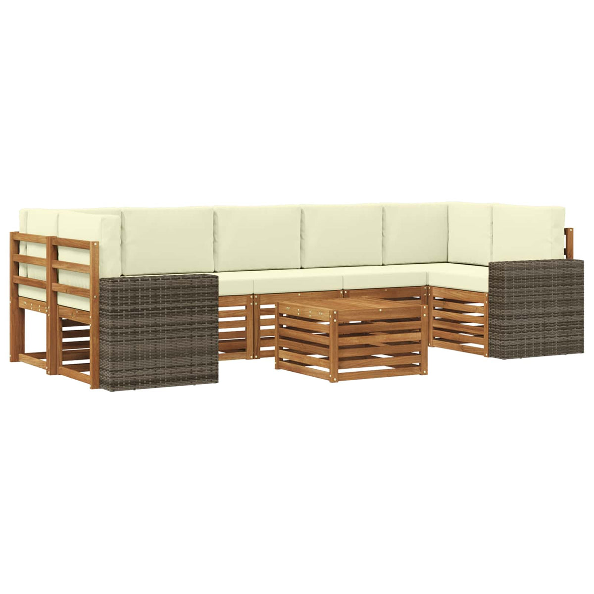 Set vanjskih sofa 8 kom. Prirodna i krem Čvrsto drvo akacije