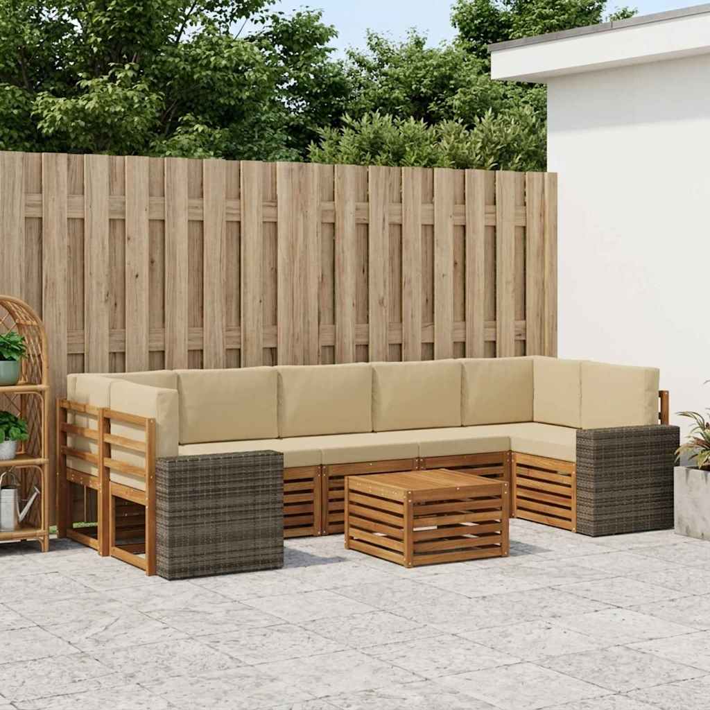 Set vanjskih sofa 8 kom. Prirodna i bež Čvrsto drvo akacije