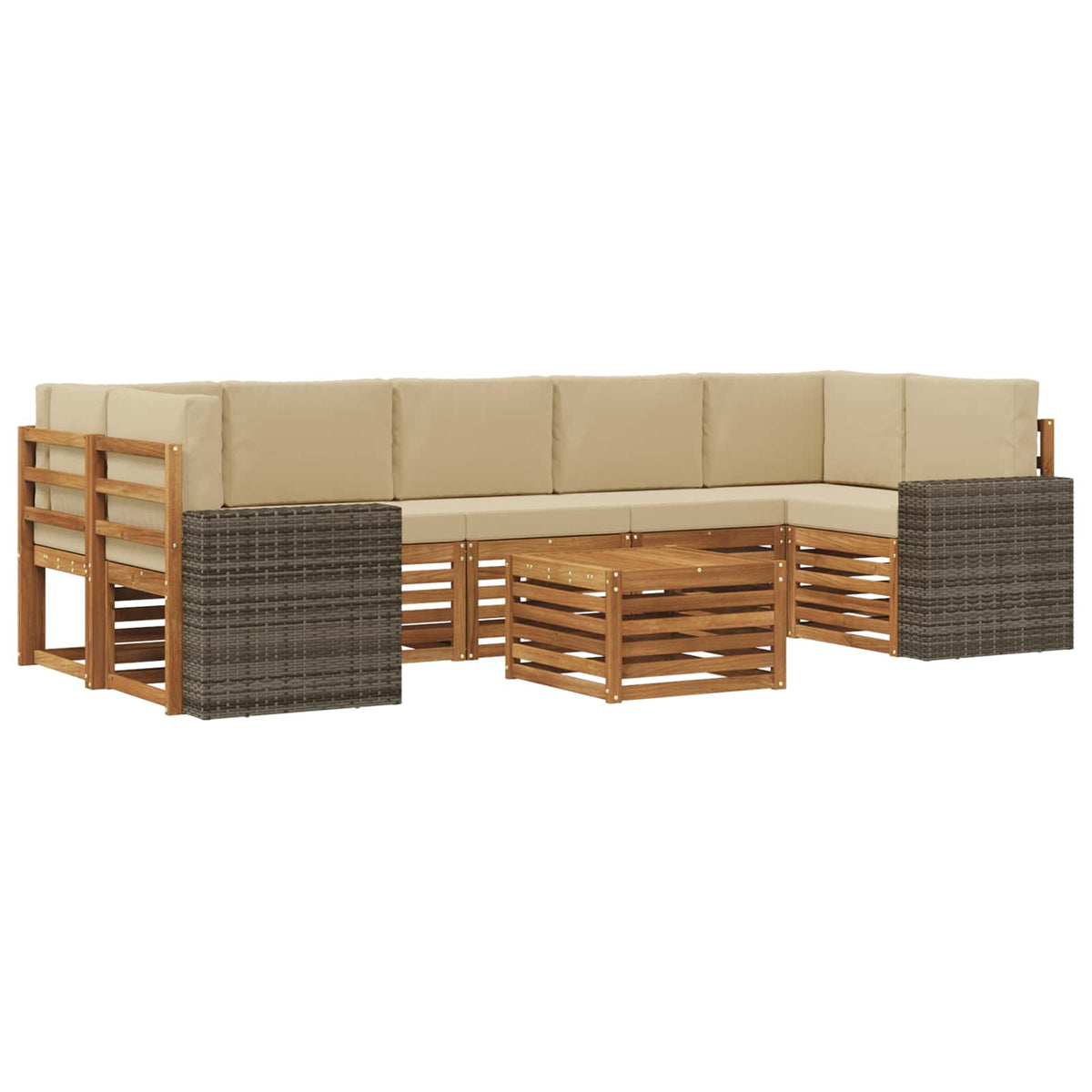 Set vanjskih sofa 8 kom. Prirodna i bež Čvrsto drvo akacije