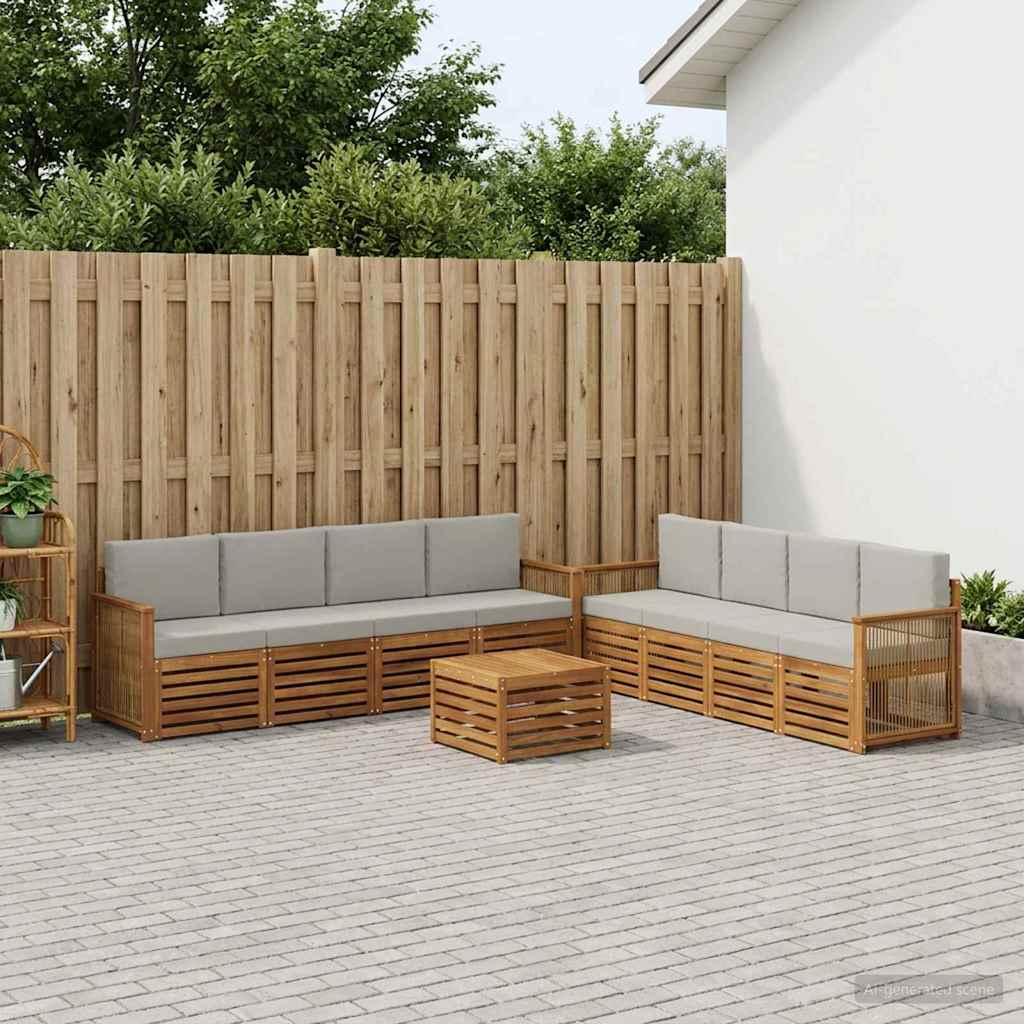 Set vanjskih sofa 9 kom. Prirodna i svjetlosiva